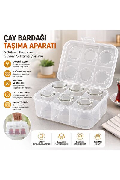 URVE Pratik 6 Bölmeli Çay Bardağı Taşıma Aparatı Kabı
