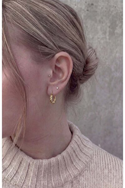 Swen Collection Burgu Gold Halka Küpe
