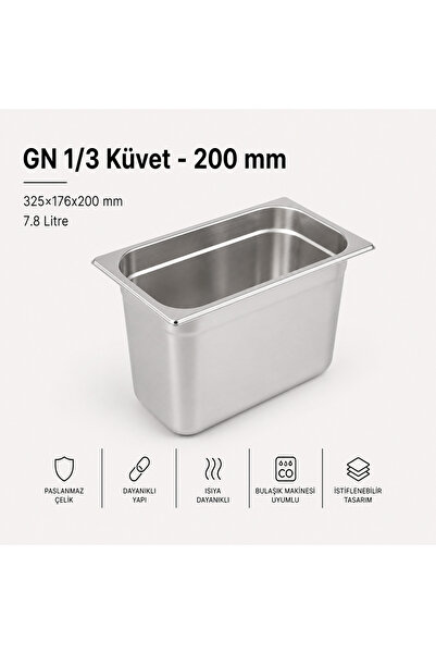 Natsan Paslanmaz Çelik Gastronom/gastronorm Küvet Gn 1/3-200 (32,5 X 17,6 X 2...