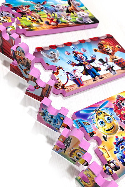 EVAKANCA 15 Parçalı 3 Adet Kalın Puzzle 3-4 Yaş Yapboz Çiftlik Hayvanları Sirk Araçlar