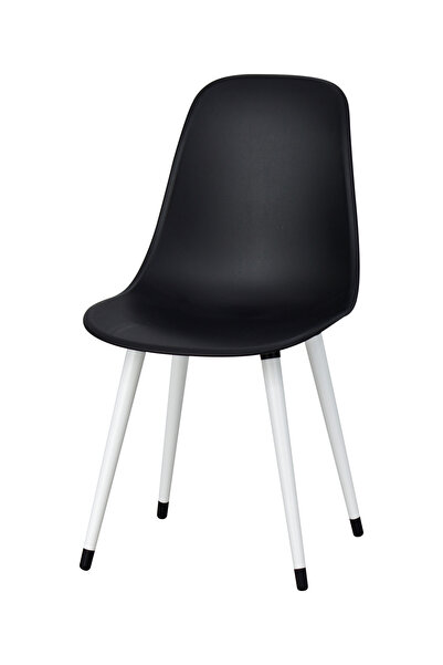 VİLİNZE Eames Beyaz Ahşap Ayak Plastik Siyah Sandalye
