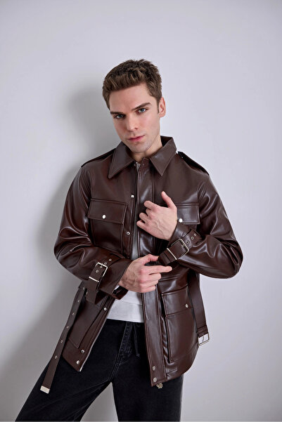 MARDA Waist-Tied Long Leather Jacket