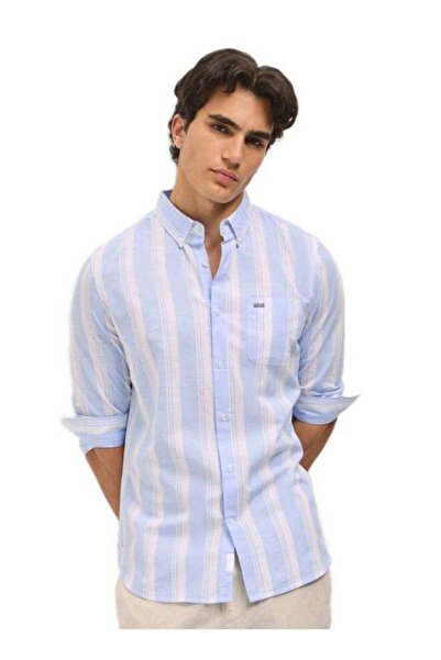 The Bear House Men's Blue with White Stripes Slim Fit Casual Shirt for Every ...