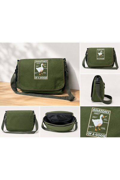 Moda West Duck Anatomy Printed Waterproof Large Volume Unisex Messenger Bag with Water Bottle Pocket