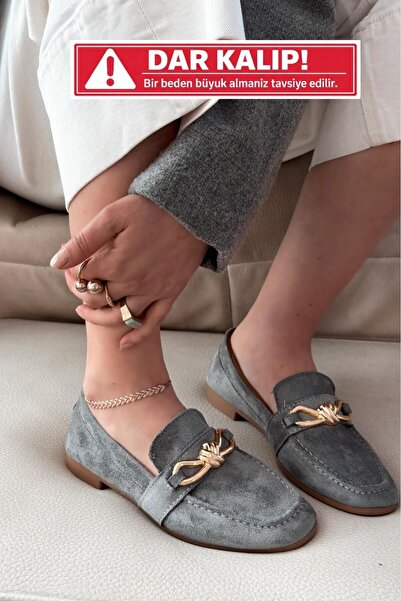 I Love Shoes Loafer de damă Avelis din piele întoarsă gri cu detaliu fundă