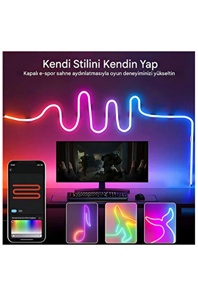 Ouptec Rgb Neon Şerit Led Telefon Kontrollü Sese Ve Müziğe Duyarlı Esnek SU GEÇİRMEZ Tak Çalıştır Set 5 Metre
