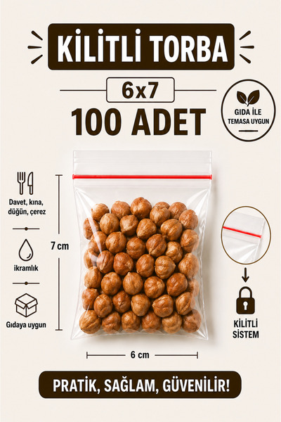 naft 6x7cm 100'lü Buzdolabı Kilitli Torba Poşet Dondurucu İkramlık Çerez Dave...