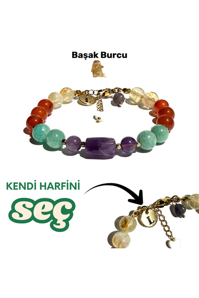 ŞUFAYS Başak Burcu Kişiye Özel Doğal Taş Harf Bileklik