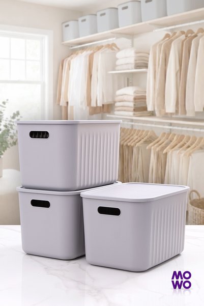MOWO 20 Liters 6 Pieces Gray Storage Box with Lid, Closet Organizer, Basket, Organizer Toy Box
