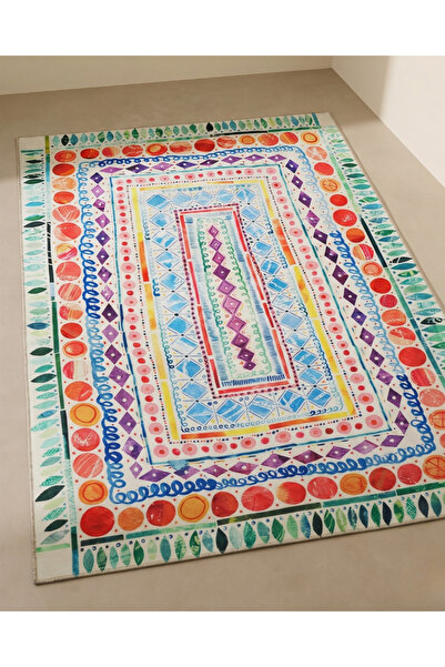 Rugs Modern Halı Açık Ton Çok Renkli Karma Şekil Desenli Modern Dekoratif Hal...