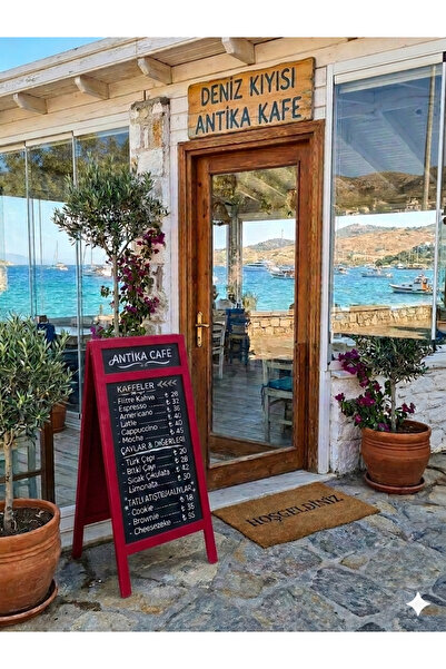 VEO STORE Ahşap Ayaklı Menü Panosu - Çift Taraflı Tebeşir Tahtası - Kafe Rest...