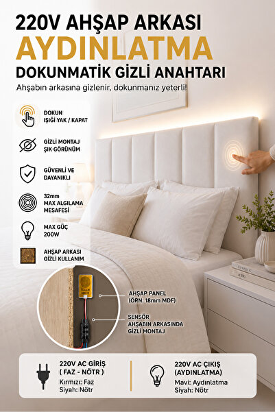 MELKO 220V Ahşap - taş Arkası Dokunmatik Sensör Anahtarı