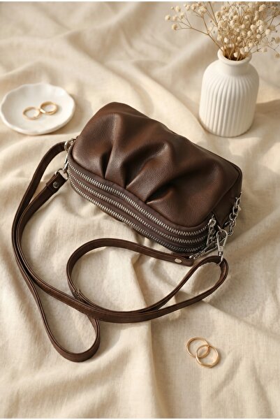 Modamorfo Three-Compartment Zippered Long Strap Bag - Dark Brown