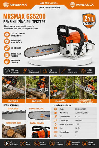 İBELTECH MRS GS5200 SERİSİ 5200Cc 2.5 HP BENZİNLİ ZİNCİRLİ TESTERE