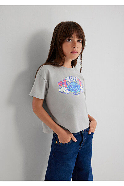 Mavi Stitch Baskılı Gri Tişört Loose Fit / Bol Rahat Kesim 7610374-70075