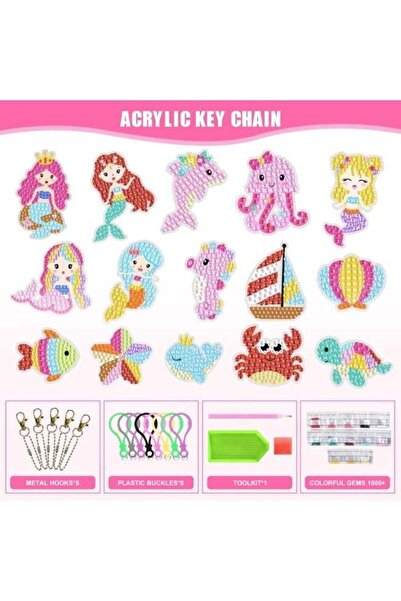 Arabest 5D Diamond Painting Keychain Kit, 15-Piece, Mermaid Ocean Themes, Mul...