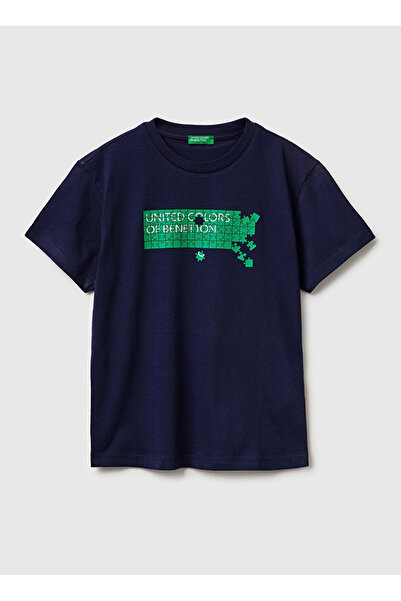 United Colors of Benetton Lacivert Erkek Çocuk Baskılı T-Shirt 3I1XC10S4