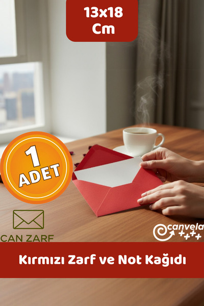 İstisna Kırmızı Zarf 13x18 cm ve Not Kağıdı Kartpostal Davetiye Zarfı