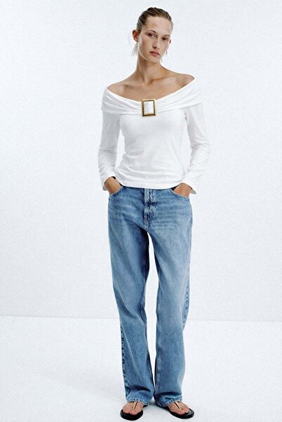 HAKKE Madonna Yaka Tokalı Büzgülü Crop BLUZ