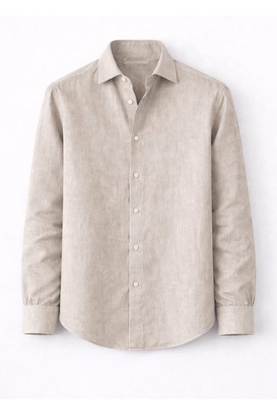 BRANDHILLS Beige Color Long Sleeve Linen Shirt