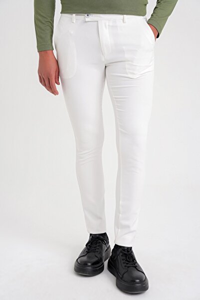 Efor P 1088 Slim Fit Yan Cep Esnek Pamuklu Casual Beyaz Pantolon