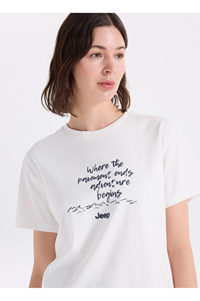 JEEP Kırık Beyaz Kadın Relaxed Baskılı T-Shirt J6SL-TST7113