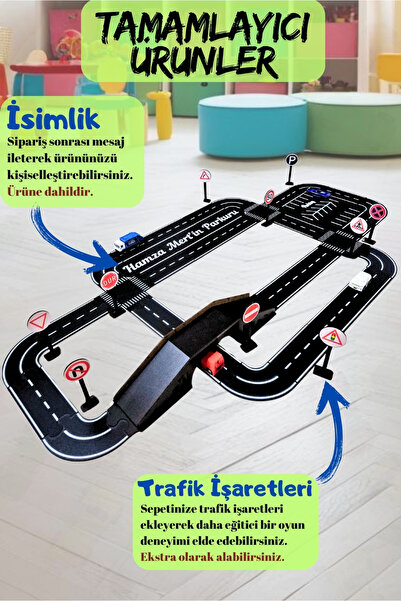 kalides Oyuncak Araba Yarış Pisti, Araç Parkuru (LARGE) - Eğitici Yol Seti Ahşap Oyuncak- Otoban Puzzle