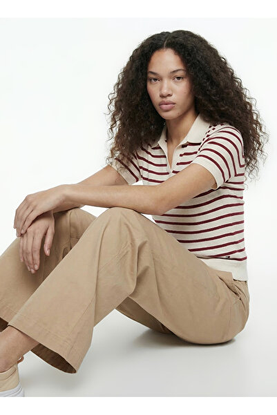 Discovery Expedition Krem - Bordo Kadın Relaxed Fit Polo T-Shirt
