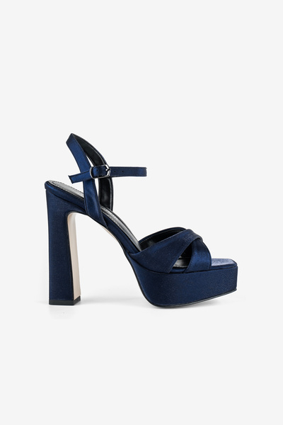 ALTIN TOPUK Pantofi cu toc cu platformă din satin bleumarin pentru femei