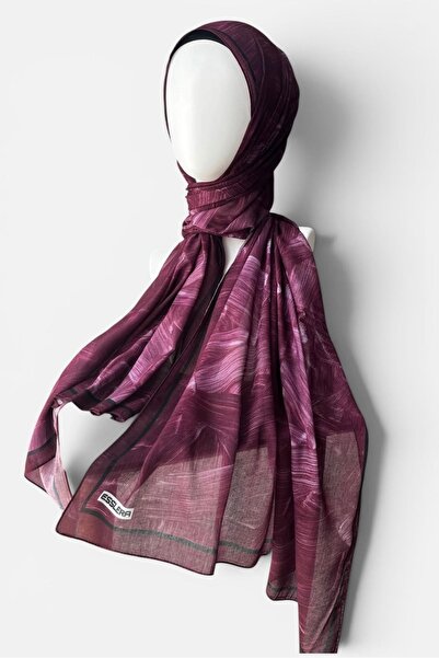 ESSLERA Abstract Patterned Burgundy Soft Shawl - Needle-Free Use - Soft Textured