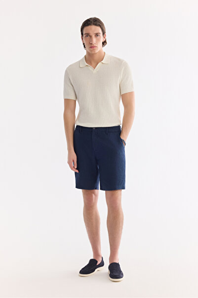 Avva Erkek Lacivert Beli Lastikli %100 Keten Relaxed Fit Şort B003732