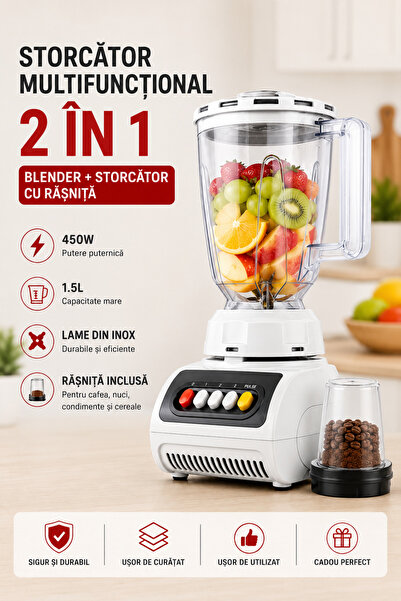 OEM HomeRoy – Storcător Multifuncțional 2 în 1, Blender 1.5L, 450W, cu Râșniță