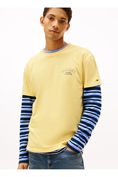 Tommy Jeans Sarı Erkek T-Shirt DM0DM22318ZF0 TJM REG DOLLAR STACK