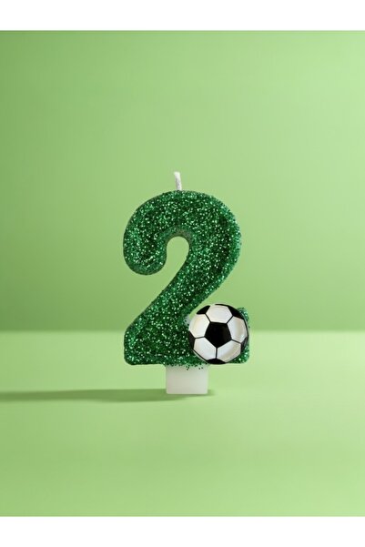 Miki & Miki Yeşil Simli Pasta Mumu Doğum günü mum 2 yaş Futbol Konsept
