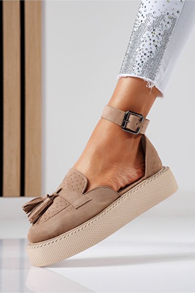 Zaira Pantofi casual dama bej din piele ecologica intoarsa Aryan #24610