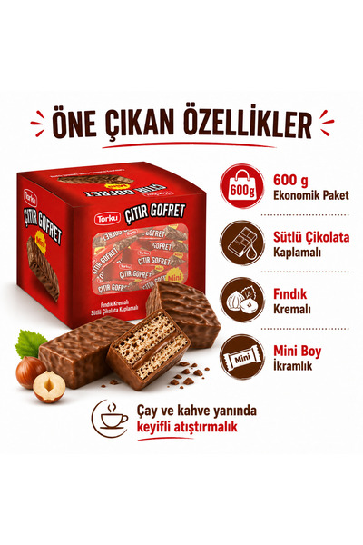 Torku Çıtır Gofret Fındık Kremalı Sütlü Çikolata Kaplı İkramlık Atıştırmalık 600 g