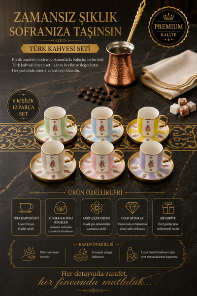 Ogeda Home 6 Kişilik Renkli Çiçekli Fincan Takımı- Balsa 6 Kişilik Çiçekli Ço...