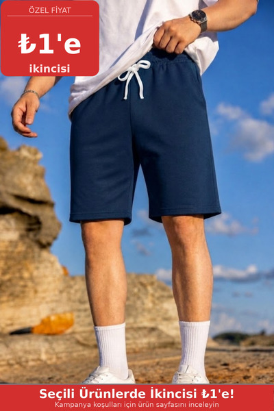 COMBİNE MİCHAİL Ανδρικό βαμβακερό casual σορτς με τσέπες σε μπλε ναυτικό χρώμα