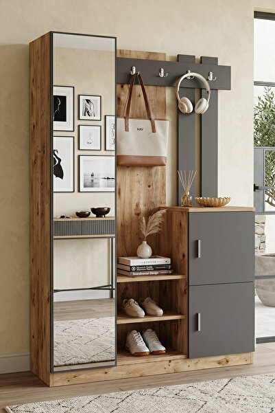 Yurudesign Çam Antrasit Roger Vestiyer Portmanto Ayakkabılık