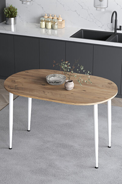 Mufian Concept Melinda 60x90 Cm İskandinav - Bohem Oval Çam Beyaz Ayak Mutfak...