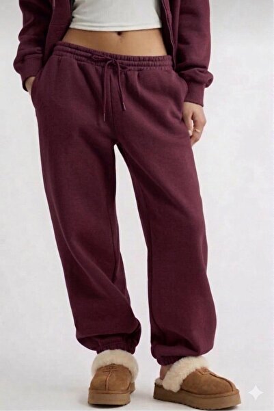 NO 601 Pantaloni de sport pentru femei Bordeaux talie înaltă cu 3 fire, cu fl...