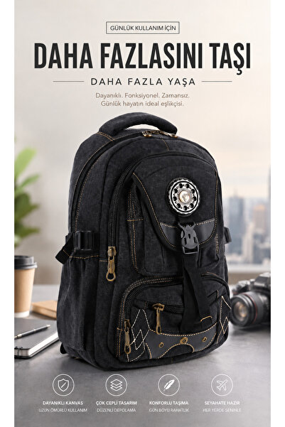 KAFF ÇÇS Black Ccs51416 Canvas Fabric Unisex Water Resistant Multi-Pocket Bac...