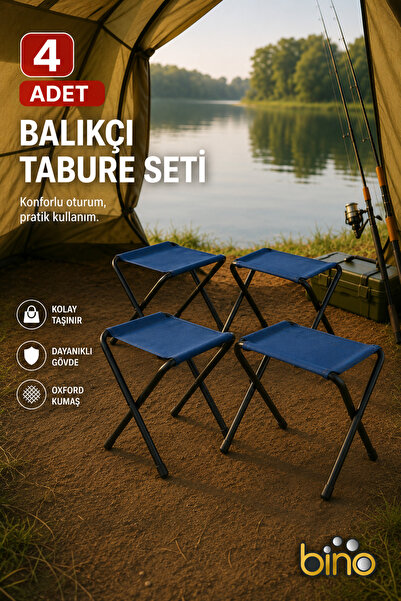 Bino 4 Adet Katlanır Balıkçı Taburesi Kamp Bahçe Piknik Plaj Taşınabilir Tabu...
