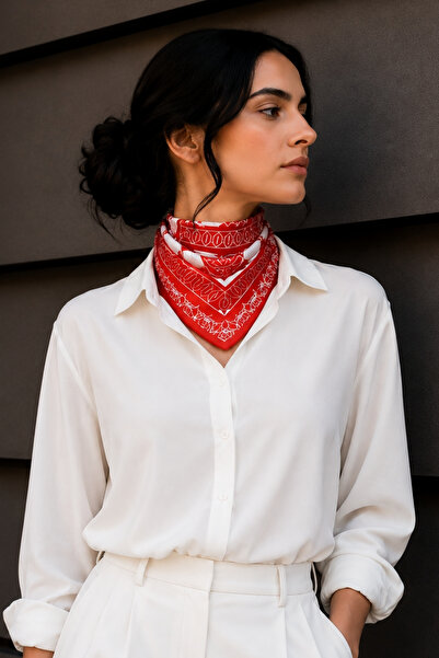 AFVENTE Tile Pattern Orange-White Soft Bandana Scarf 50X50 cm