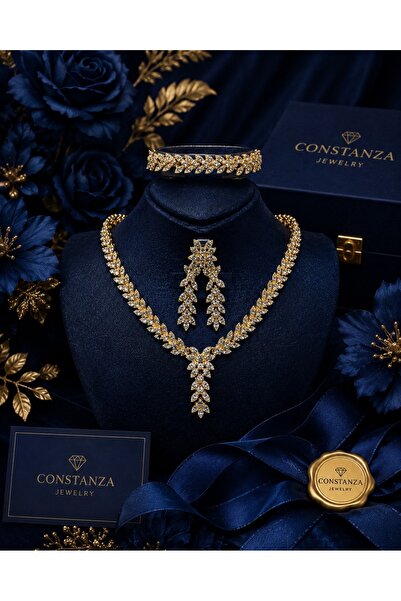 Constanza Exclusive Shiny Mode Altın Kaplama Zirkon Taşlı 4'lü Kolye Bileklik...