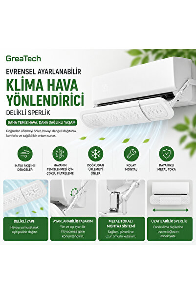 GreaTech Evrensel Ayarlanabilir Metal Tokalı Hava Yönlendirici Klima Aparatı ...