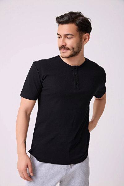 defys Tricou casual cu mânecă scurtă pentru bărbați, cu guler Henley, bumbac ...