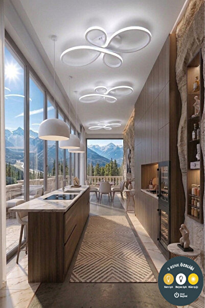 Lzy Avize Store Lalezar Beyaz Modern Plafonyer LED Avize 3 Renk | Salon, Otur...