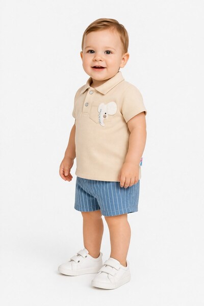 Baby Boy Polo Neck Elephant Embroidered 2pcs Set Summer Fabric with Shorts 6-24 Months