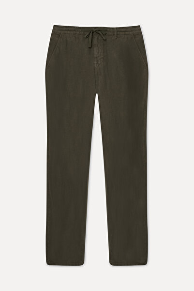 Mudo Men's Khaki Straight Fit Linen Trousers